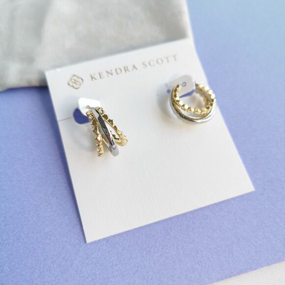 Kendra Scott Mixed Metal Quinn Huggie Earrings NEW - Picture 3 of 3